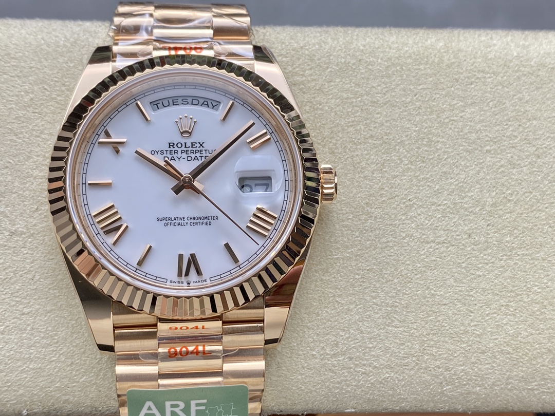 Rolex Day-Date 228235 White Roman Numeral Dial Fluted Bezel 40mm Mens Replica Watch